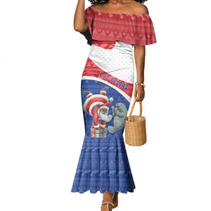 Personalized Cape Verde Christmas Mermaid Dress Black Santa Clause With The Manatee DT05