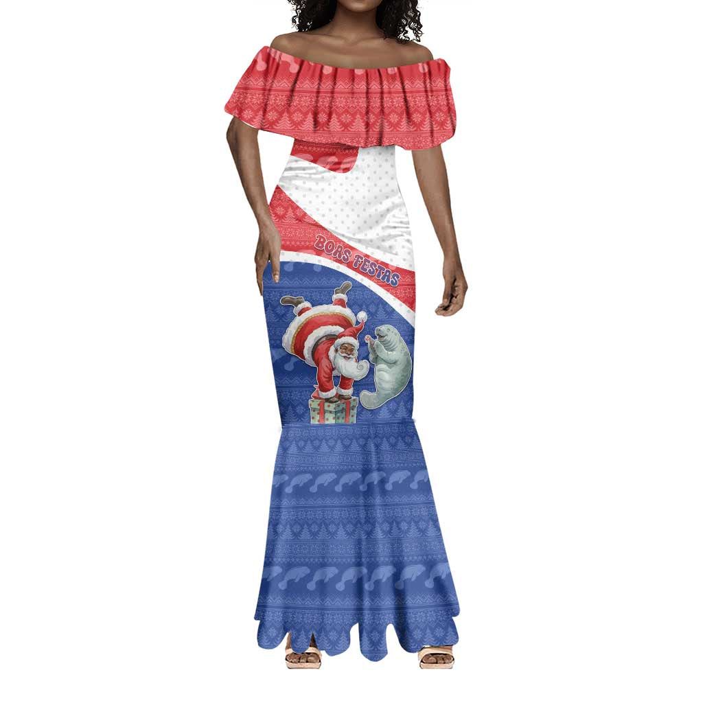 Personalized Cape Verde Christmas Mermaid Dress Black Santa Clause With The Manatee DT05