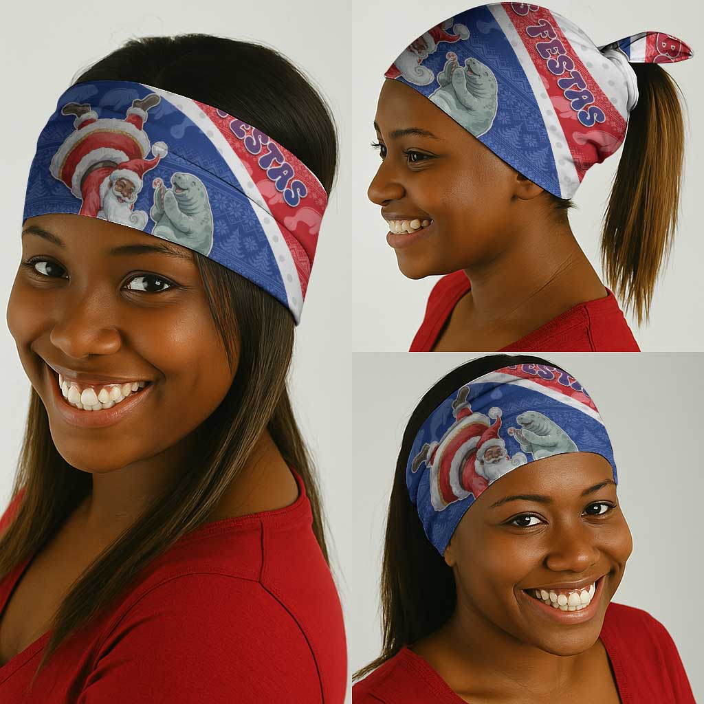 Cape Verde Christmas Neck Gaiter Black Santa Clause With The Manatee - African Pride