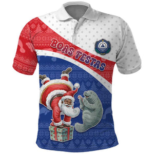Personalized Cape Verde Christmas Polo Shirt Black Santa Clause With The Manatee DT05