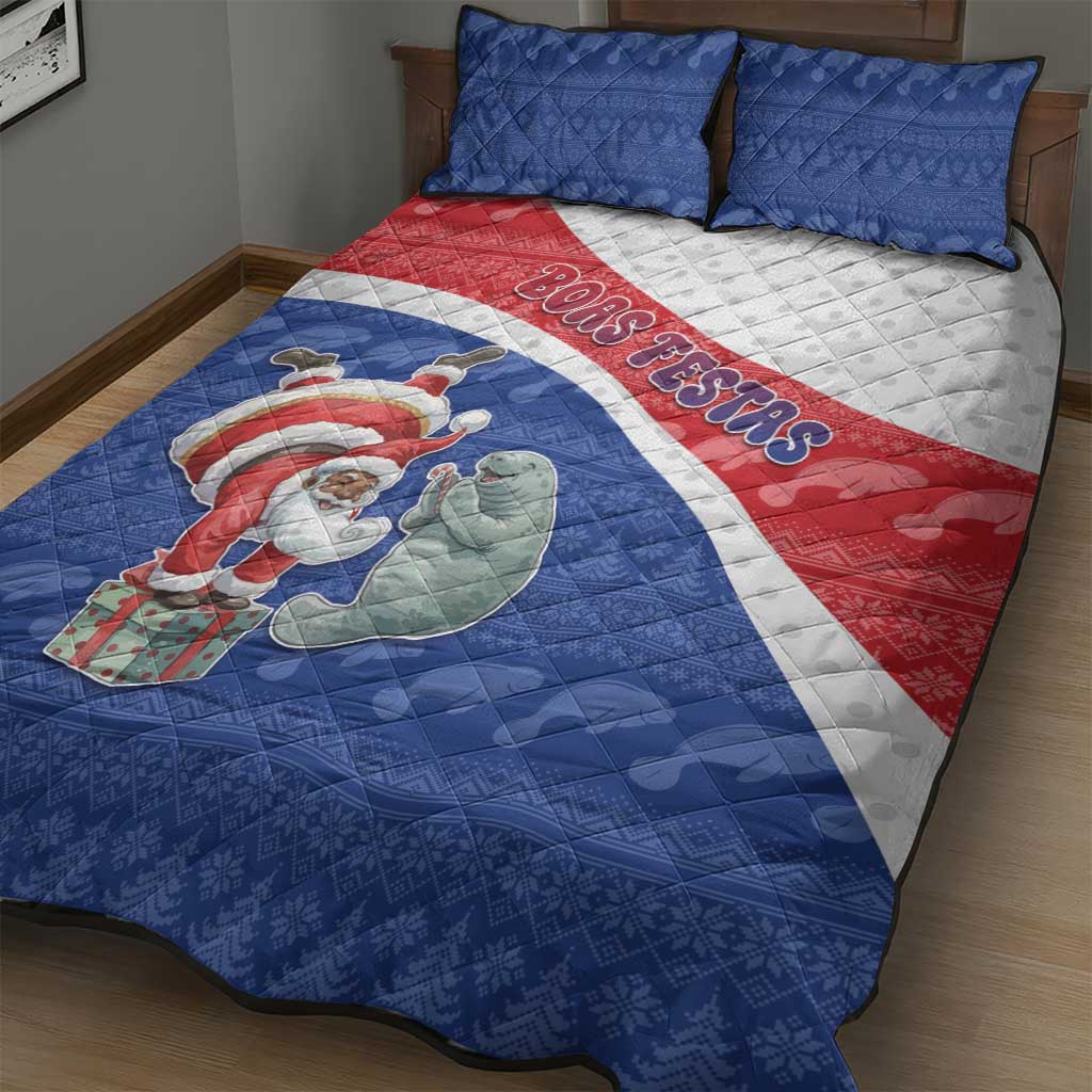 Cape Verde Christmas Quilt Bed Set Black Santa Clause With The Manatee - African Pride