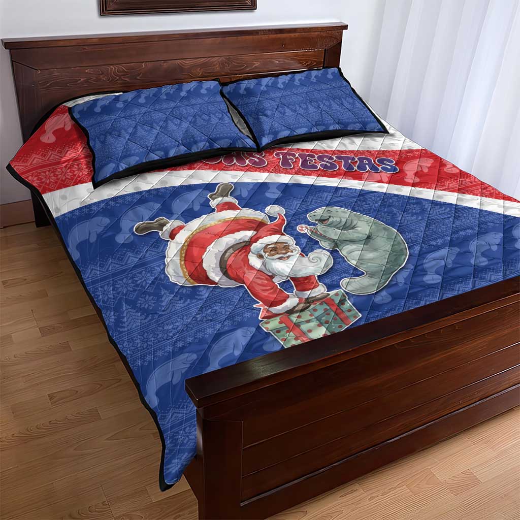 Cape Verde Christmas Quilt Bed Set Black Santa Clause With The Manatee - African Pride