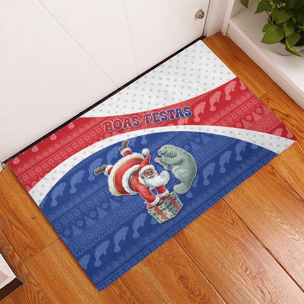 Cape Verde Christmas Rubber Doormat Black Santa Clause With The Manatee - African Pride