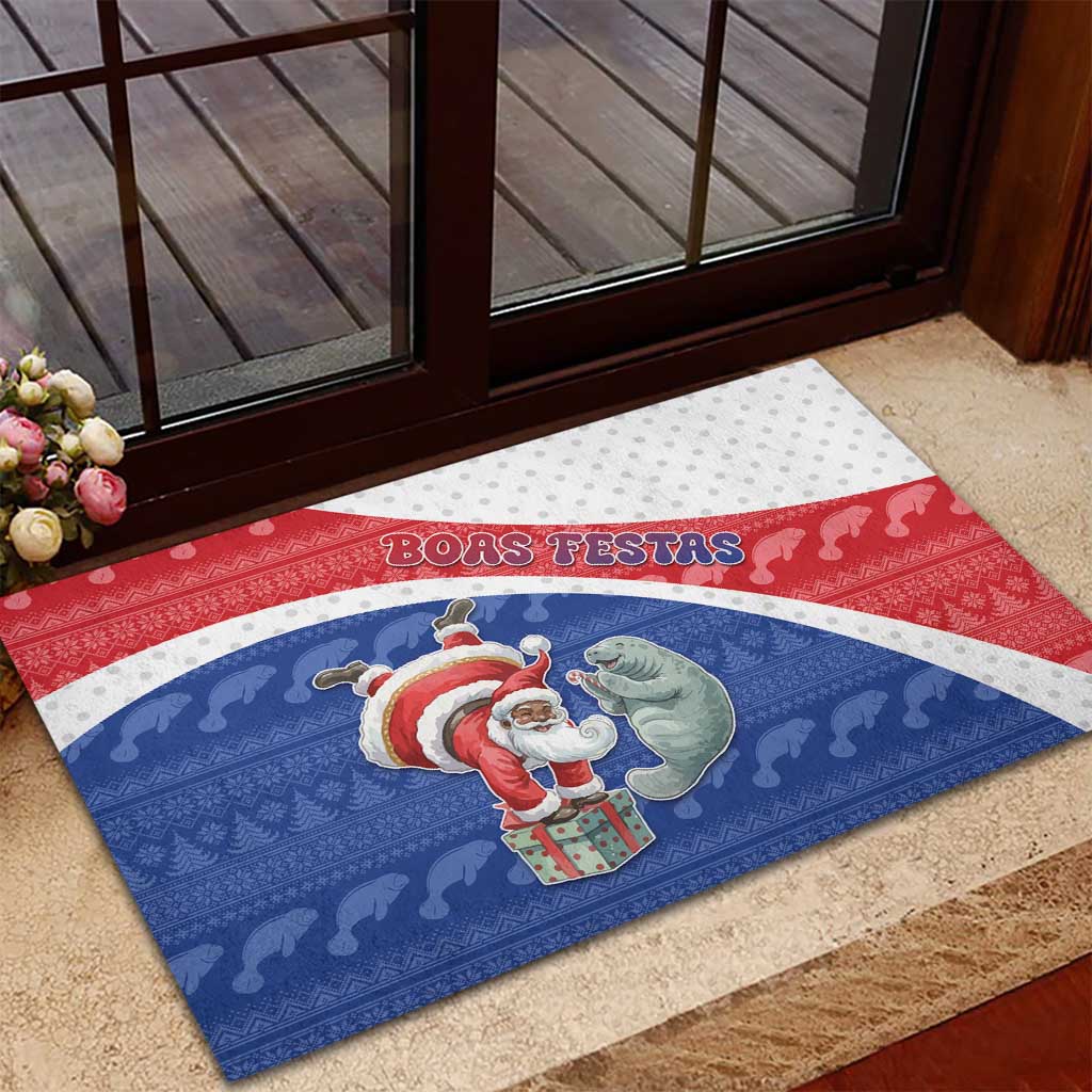 Cape Verde Christmas Rubber Doormat Black Santa Clause With The Manatee - African Pride