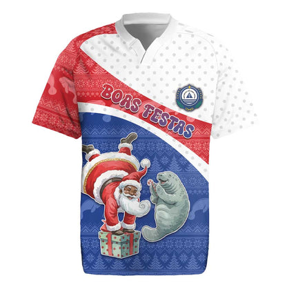 Personalized Cape Verde Christmas Rugby Jersey Black Santa Clause With The Manatee DT05