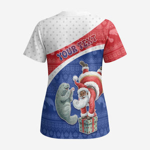 Personalized Cape Verde Christmas Scrub Top Black Santa Clause With The Manatee - African Pride