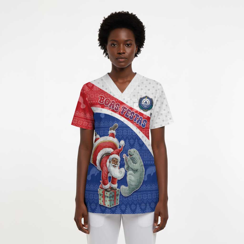 Personalized Cape Verde Christmas Scrub Top Black Santa Clause With The Manatee - African Pride