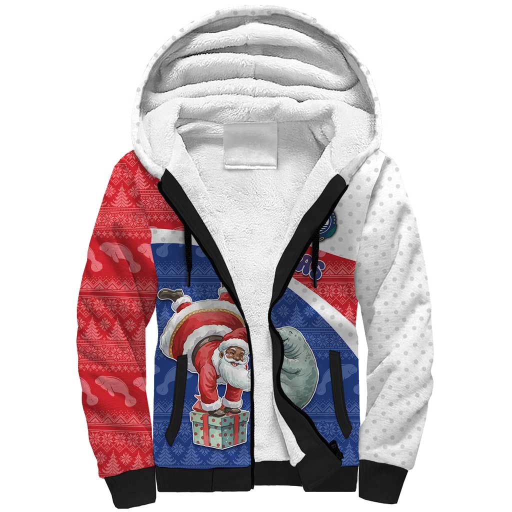 Personalized Cape Verde Christmas Sherpa Hoodie Black Santa Clause With The Manatee - African Pride