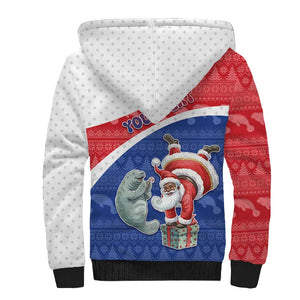 Personalized Cape Verde Christmas Sherpa Hoodie Black Santa Clause With The Manatee - African Pride