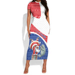 Personalized Cape Verde Christmas Short Sleeve Bodycon Dress Black Santa Clause With The Manatee DT05