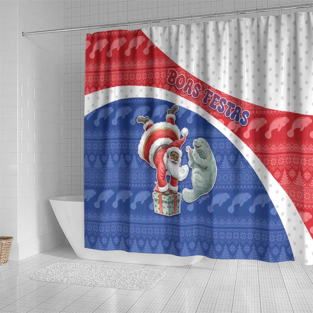 Cape Verde Christmas Shower Curtain Black Santa Clause With The Manatee - African Pride