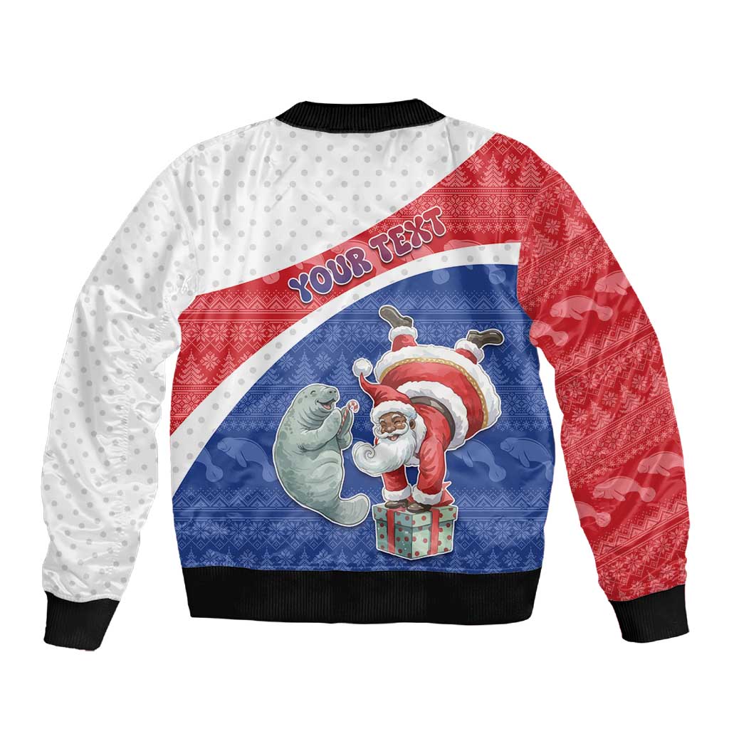 Personalized Cape Verde Christmas Sleeve Zip Bomber Jacket Black Santa Clause With The Manatee - African Pride