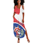 Personalized Cape Verde Christmas Summer Maxi Dress Black Santa Clause With The Manatee DT05