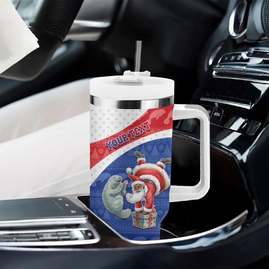 Personalized Cape Verde Christmas Tumbler With Handle Black Santa Clause With The Manatee - African Pride