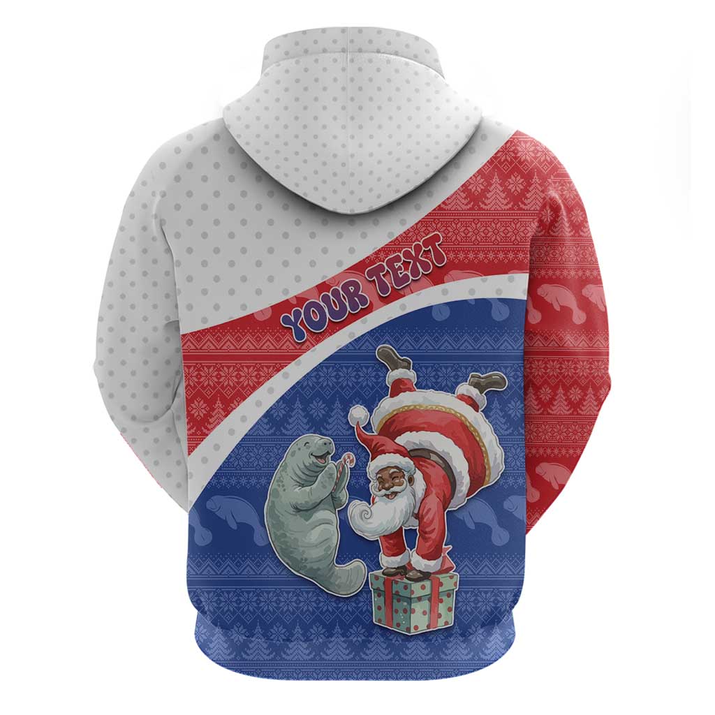 Personalized Cape Verde Christmas Zip Hoodie Black Santa Clause With The Manatee - African Pride
