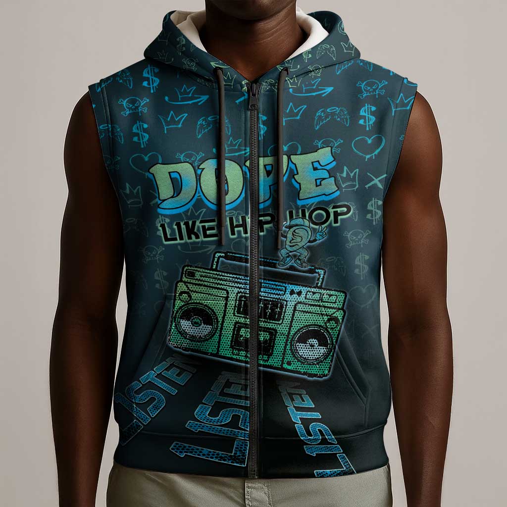 Dope Like Hip Hop Sleeveless Zip Hoodie Hiphop Graffiti Style - African Pride