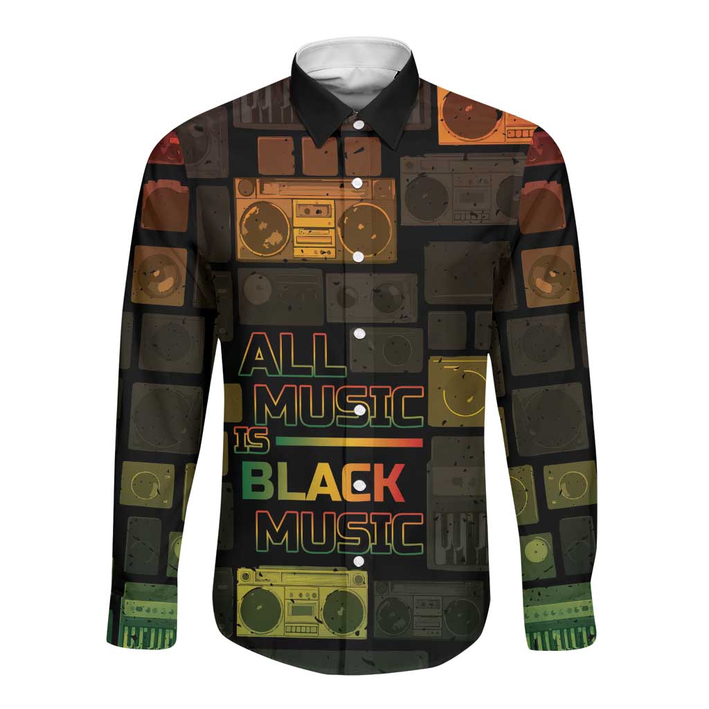 Black Music Month Long Sleeve Button Shirt All Music Is Black Music - African Pride