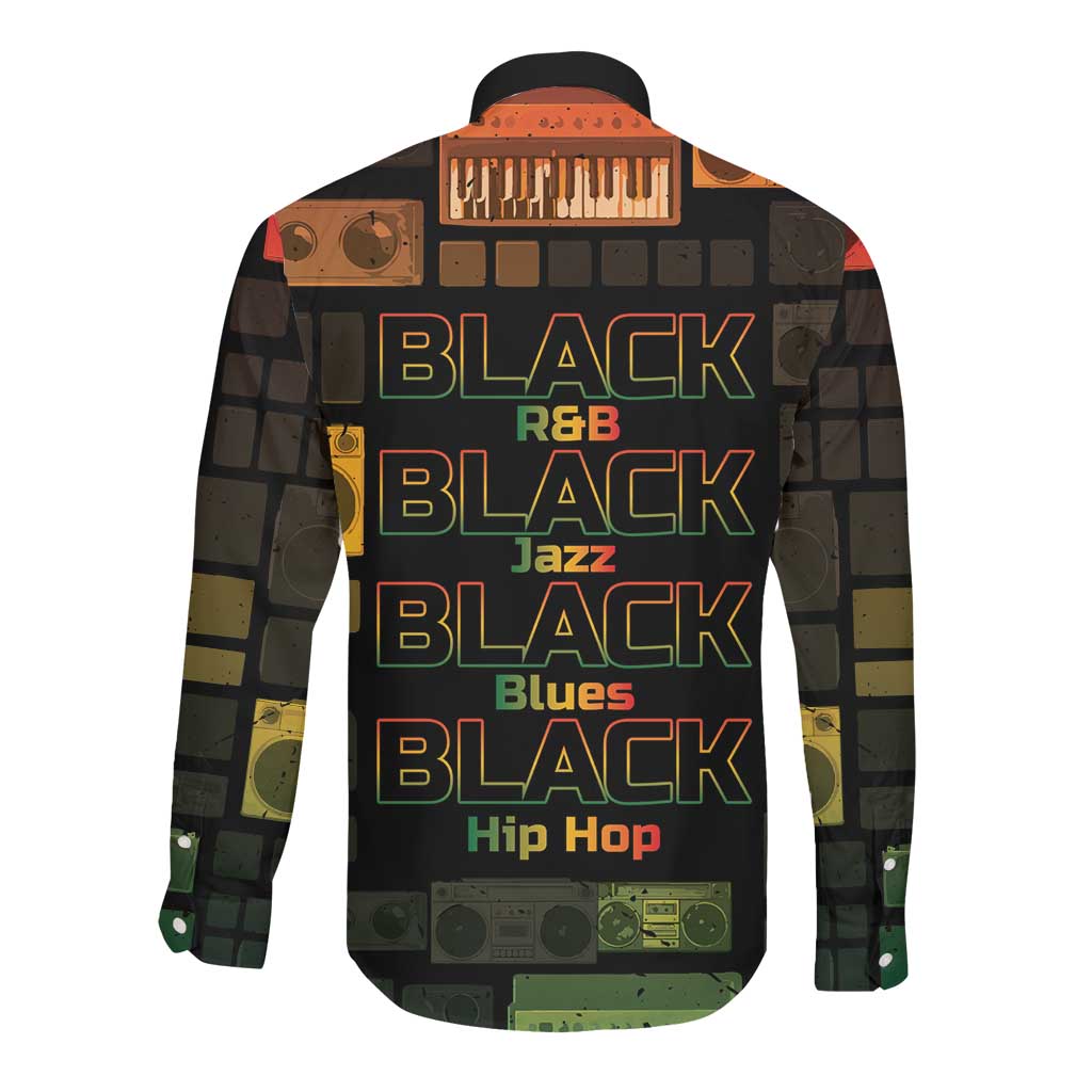 Black Music Month Long Sleeve Button Shirt All Music Is Black Music - African Pride