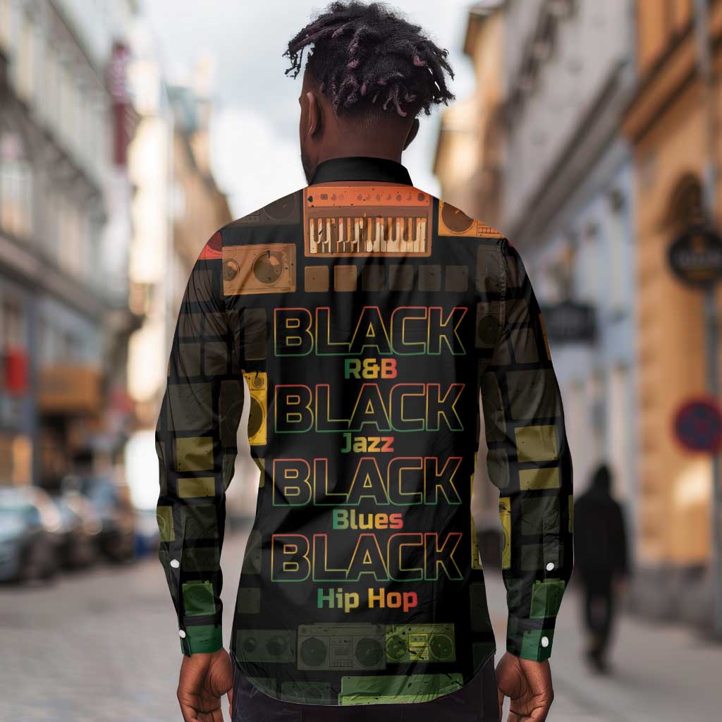 Black Music Month Long Sleeve Button Shirt All Music Is Black Music - African Pride