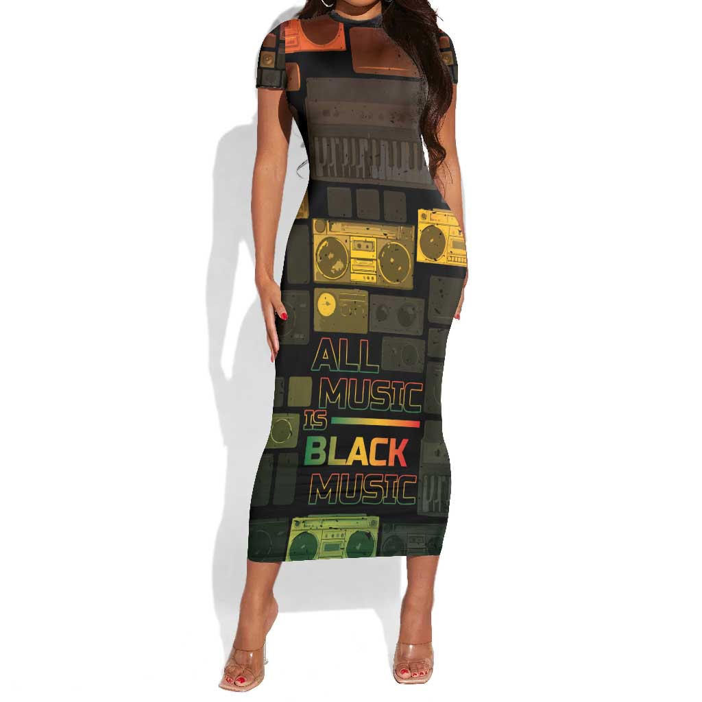 Black Music Month Short Sleeve Bodycon Dress All Music Is Black Music - African Pride