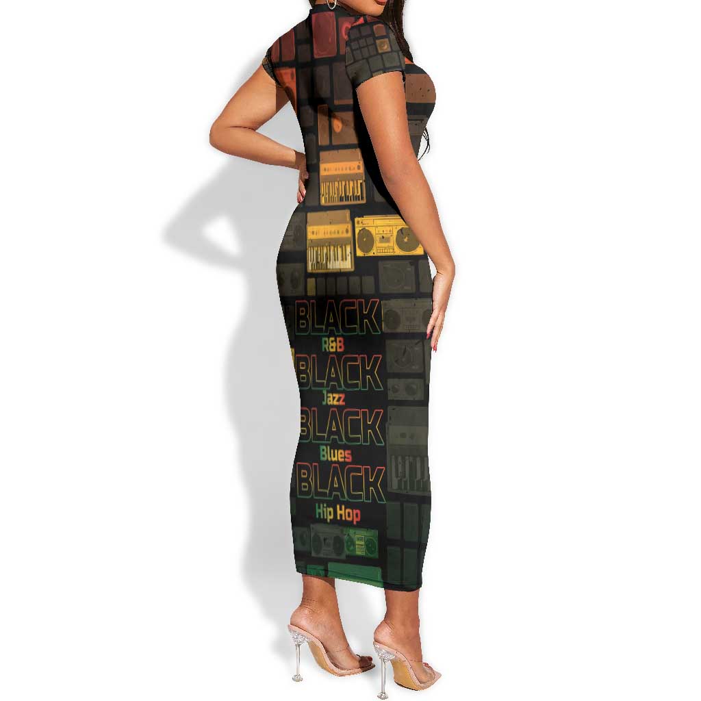 Black Music Month Short Sleeve Bodycon Dress All Music Is Black Music - African Pride
