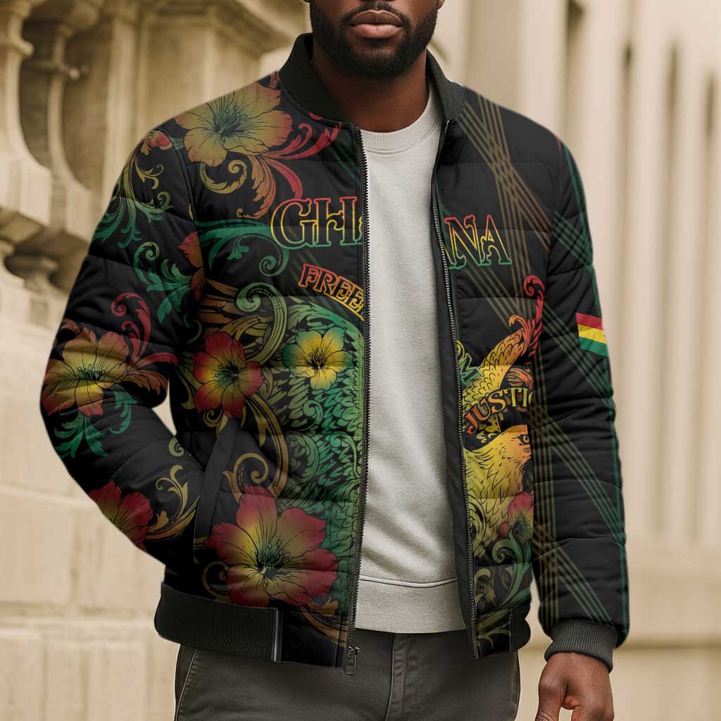 Personalized Ghana Bomber Puffer Jacket Eagle Of Freedom And Justice