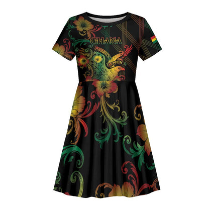 Personalized Ghana Kid Short Sleeve Dress Eagle Of Freedom And Justice