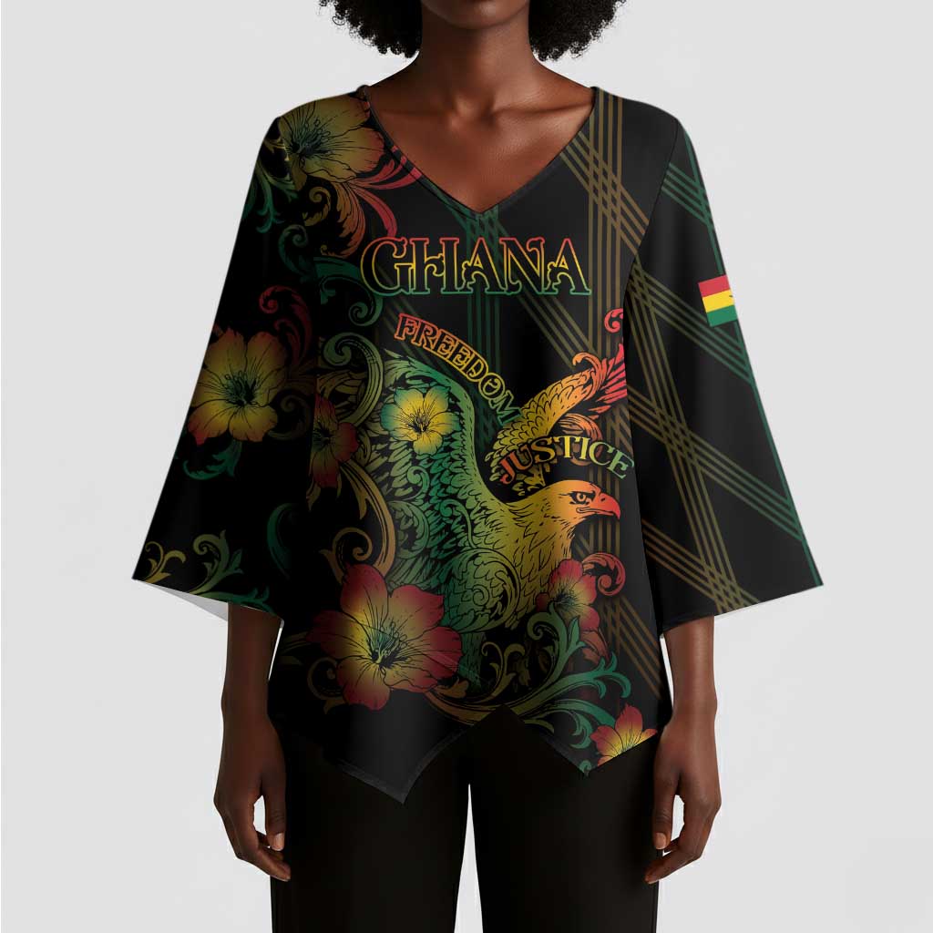 Personalized Ghana Kimono Sleeve Blouse Eagle Of Freedom And Justice