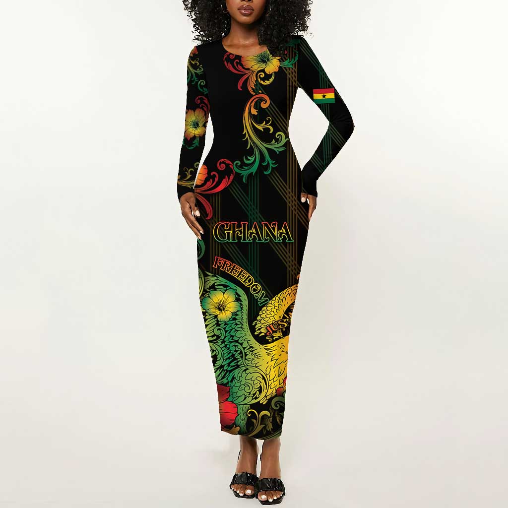 Personalized Ghana Long Sleeve Bodycon Dress Eagle Of Freedom And Justice