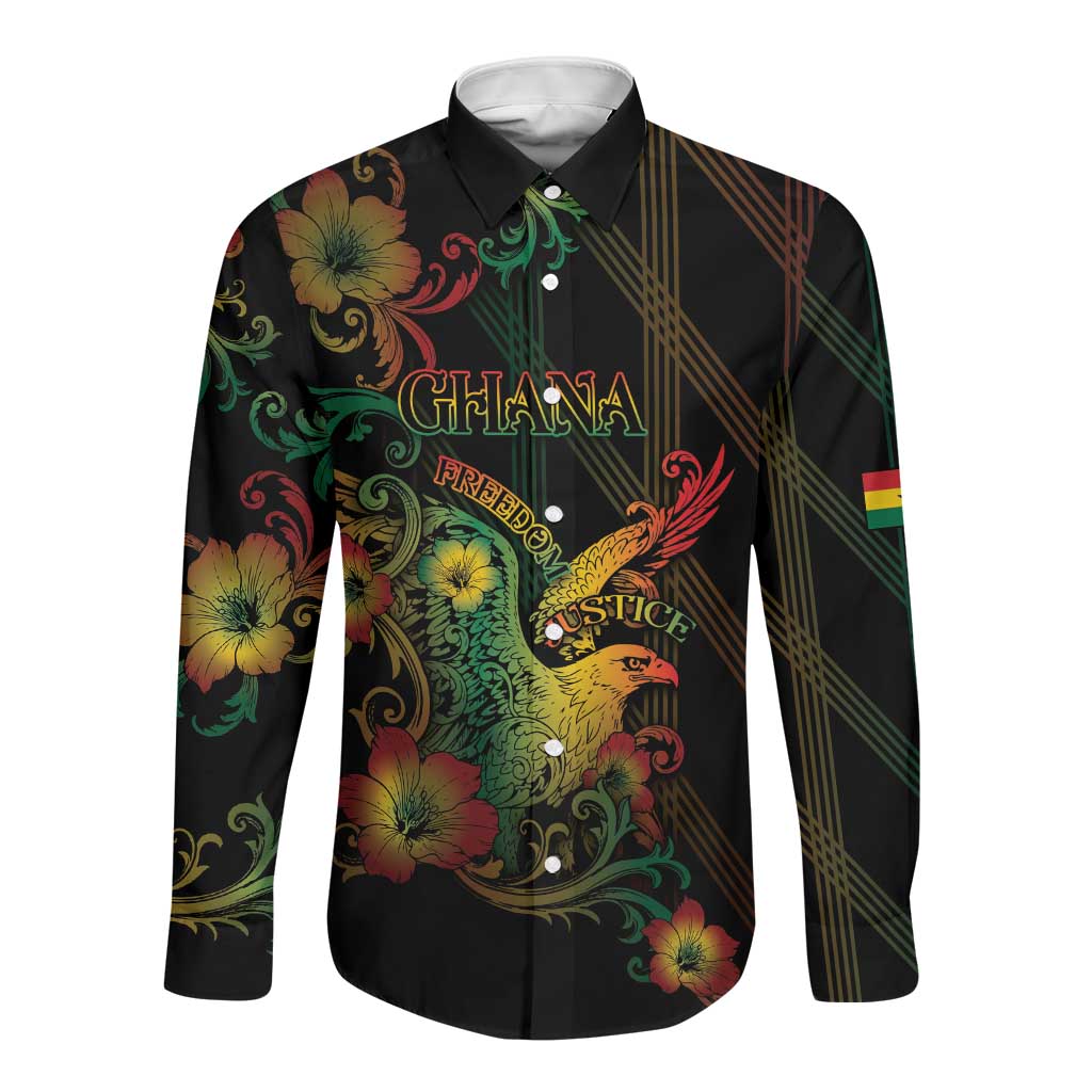 Personalized Ghana Long Sleeve Button Shirt Eagle Of Freedom And Justice