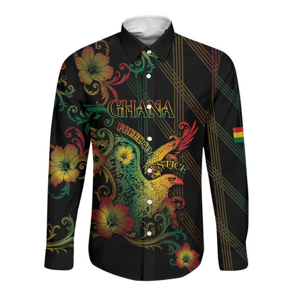 Personalized Ghana Long Sleeve Button Shirt Eagle Of Freedom And Justice