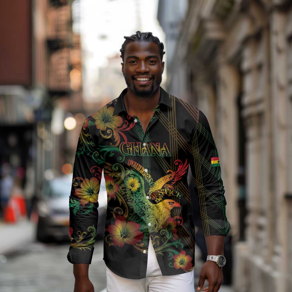 Personalized Ghana Long Sleeve Button Shirt Eagle Of Freedom And Justice
