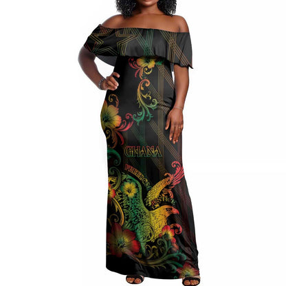 Personalized Ghana Off Shoulder Maxi Dress Eagle Of Freedom And Justice