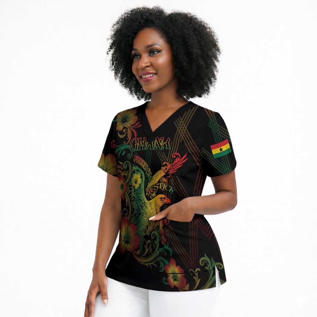 Personalized Ghana Scrub Top Eagle Of Freedom And Justice