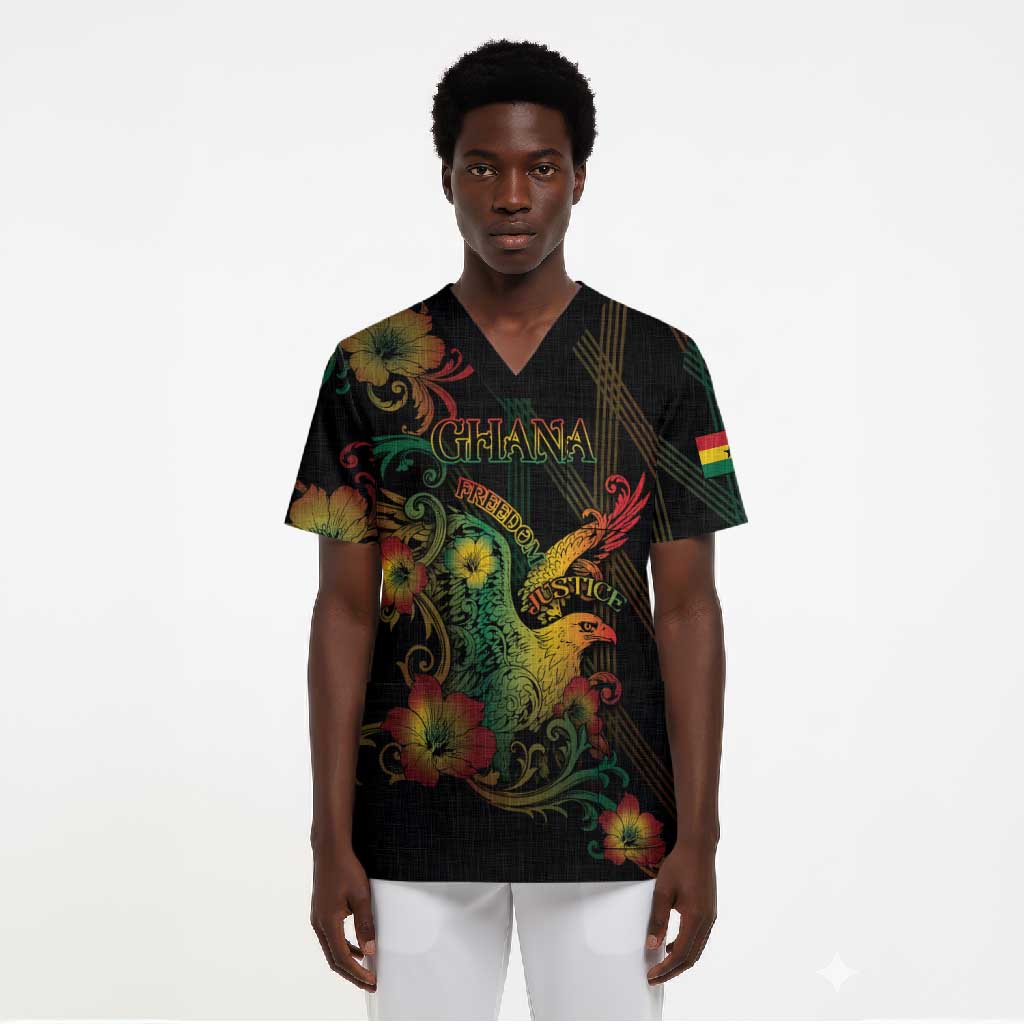 Personalized Ghana Scrub Top Eagle Of Freedom And Justice