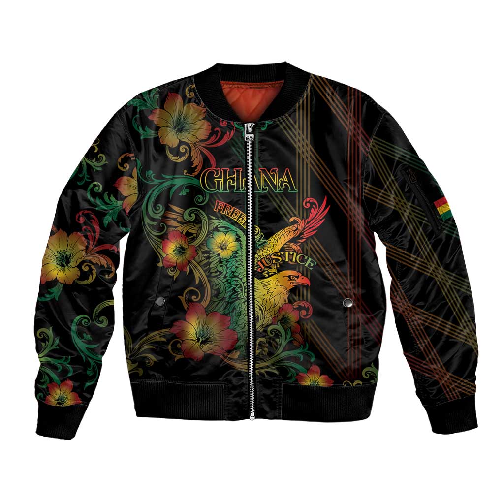 Personalized Ghana Sleeve Zip Bomber Jacket Eagle Of Freedom And Justice