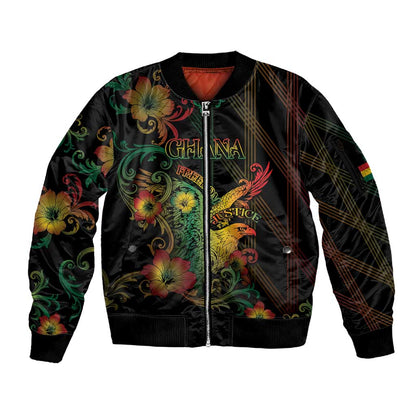 Personalized Ghana Sleeve Zip Bomber Jacket Eagle Of Freedom And Justice