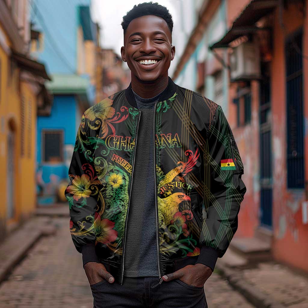 Personalized Ghana Sleeve Zip Bomber Jacket Eagle Of Freedom And Justice