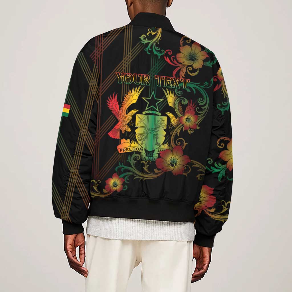 Personalized Ghana Sleeve Zip Bomber Jacket Eagle Of Freedom And Justice