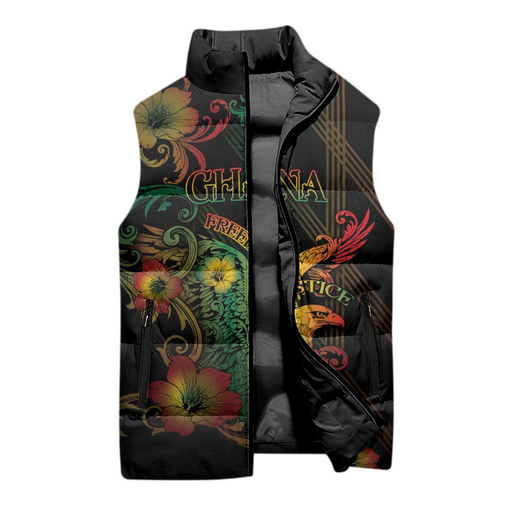 Personalized Ghana Sleeveless Puffer Jacket Eagle Of Freedom And Justice