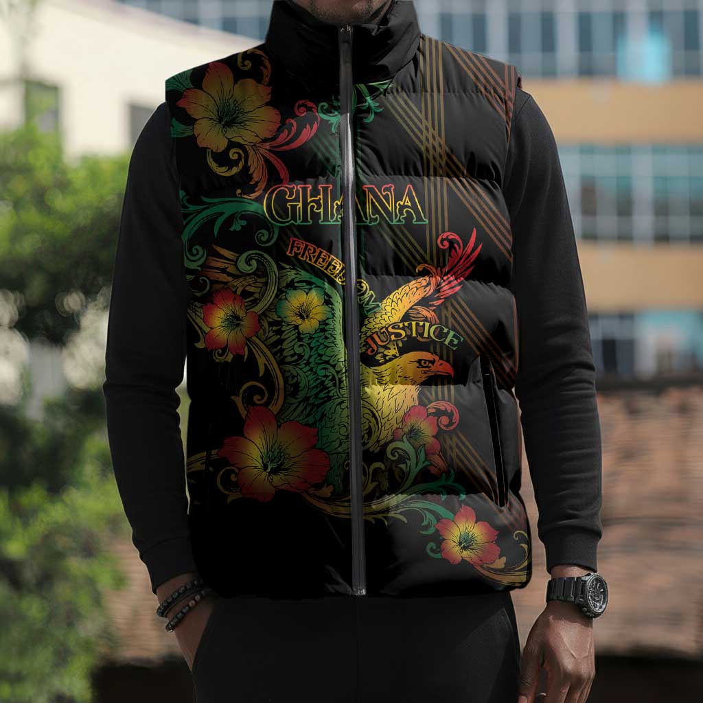 Personalized Ghana Sleeveless Puffer Jacket Eagle Of Freedom And Justice