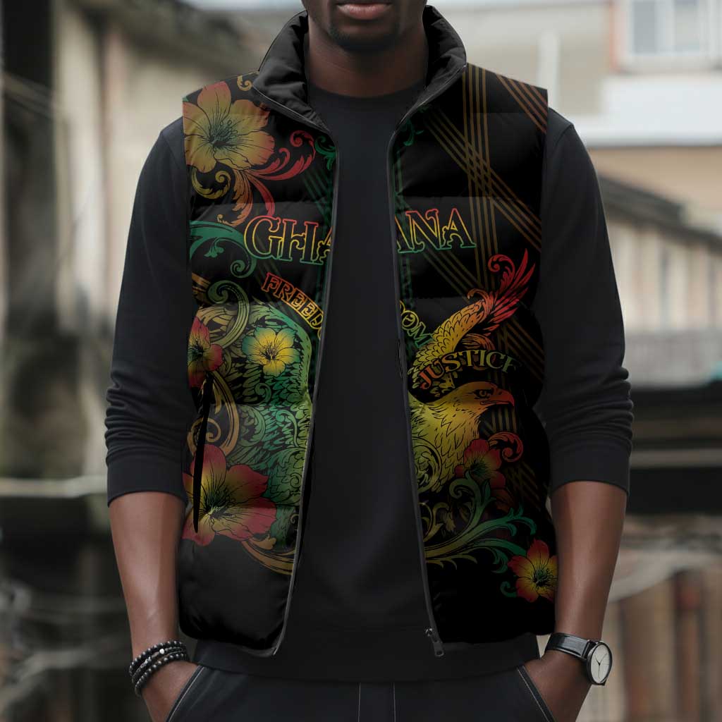 Personalized Ghana Sleeveless Puffer Jacket Eagle Of Freedom And Justice