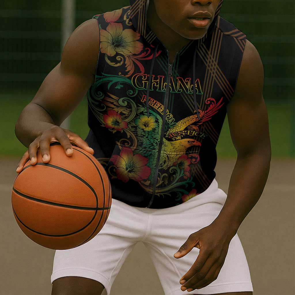 Personalized Ghana Sleeveless Zip Hoodie Eagle Of Freedom And Justice
