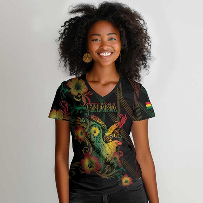 Personalized Ghana Women V-Neck T-Shirt Eagle Of Freedom And Justice