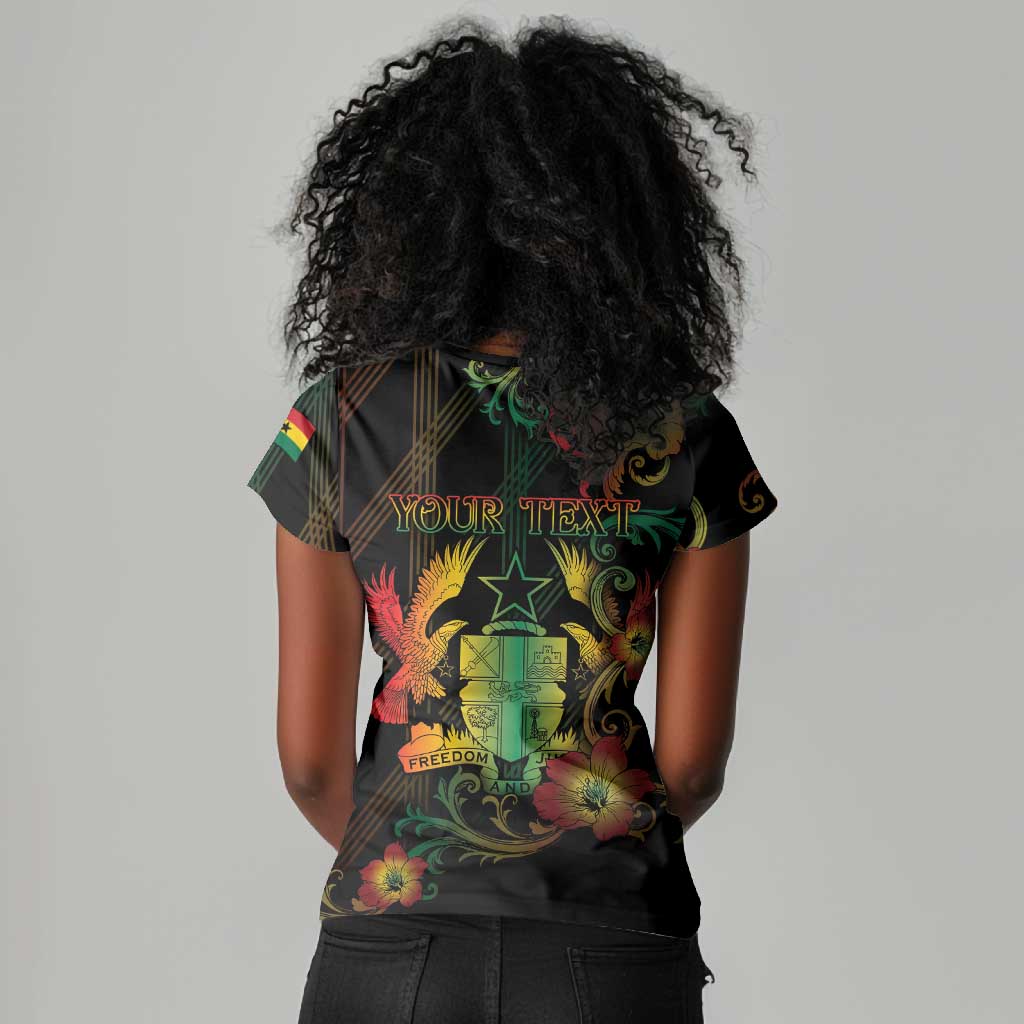 Personalized Ghana Women V-Neck T-Shirt Eagle Of Freedom And Justice