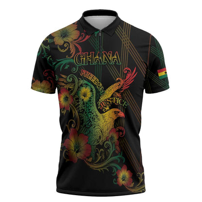 Personalized Ghana Zipper Polo Shirt Eagle Of Freedom And Justice