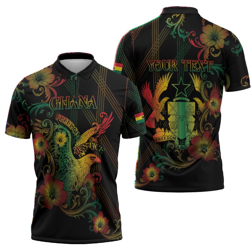Personalized Ghana Zipper Polo Shirt Eagle Of Freedom And Justice