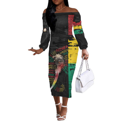 Personalized Guinea Off The Shoulder Long Sleeve Dress Elephant Soul African