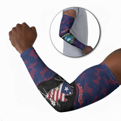 Personalized Liberia Arm Sleeves Map With Pepper Flowers Scratch Texture