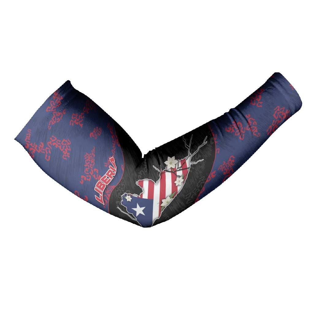 Personalized Liberia Arm Sleeves Map With Pepper Flowers Scratch Texture